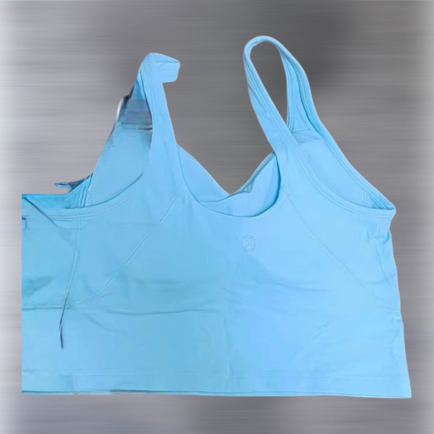 Back view: Baby blue Aphrodite Sporty Tank with built-in bra and wide straps – breathable, supportive women's workout top from Sportik athletikS